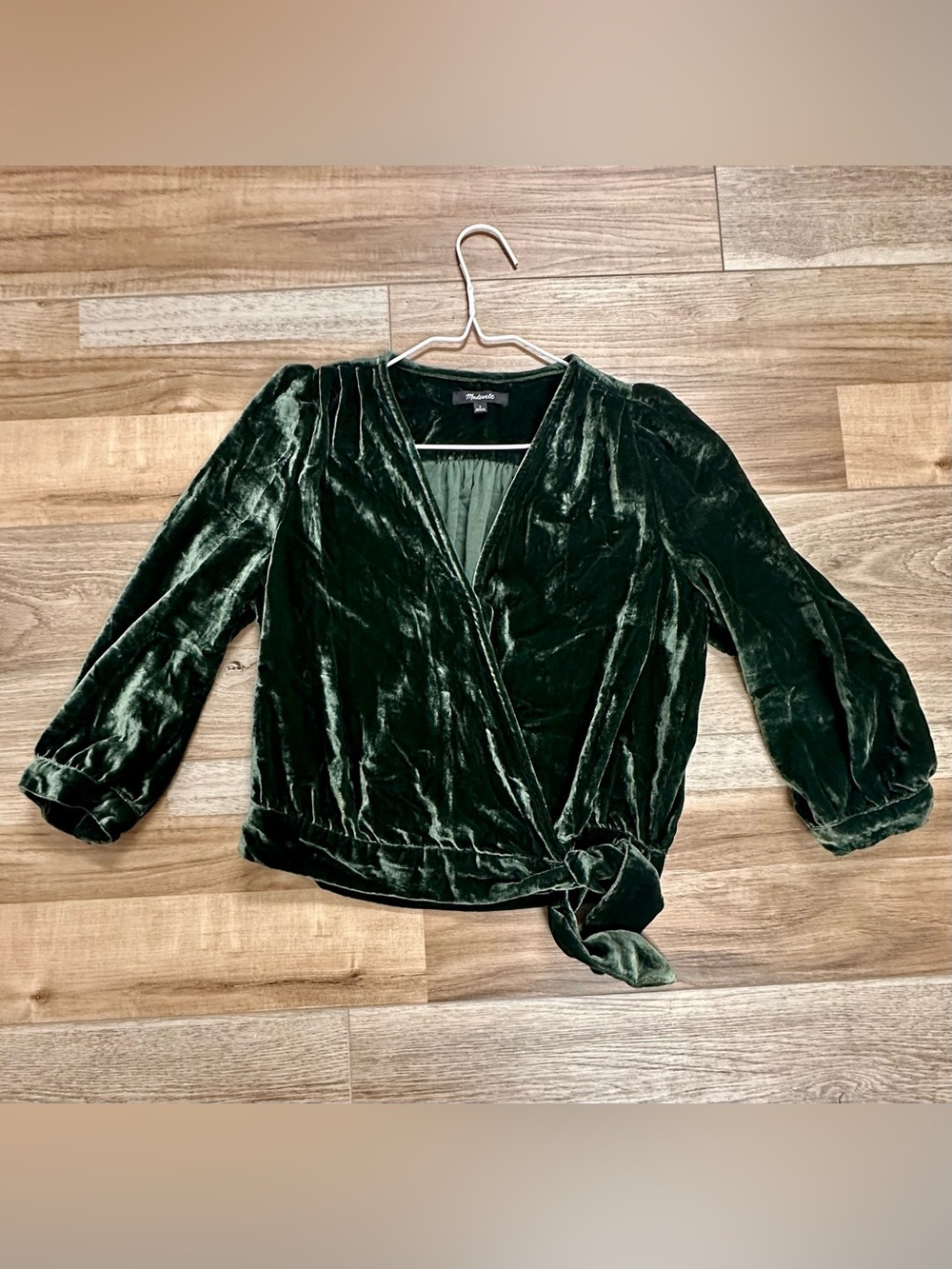 Madewell Emerald Green Velvet Wrap Top - Women’s Size Small